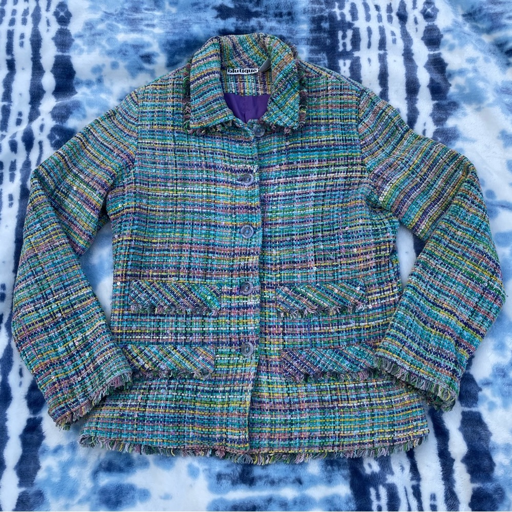 Vintage Blutique Embroidery Style Sequin Blazer Jacket Small look at the buttons